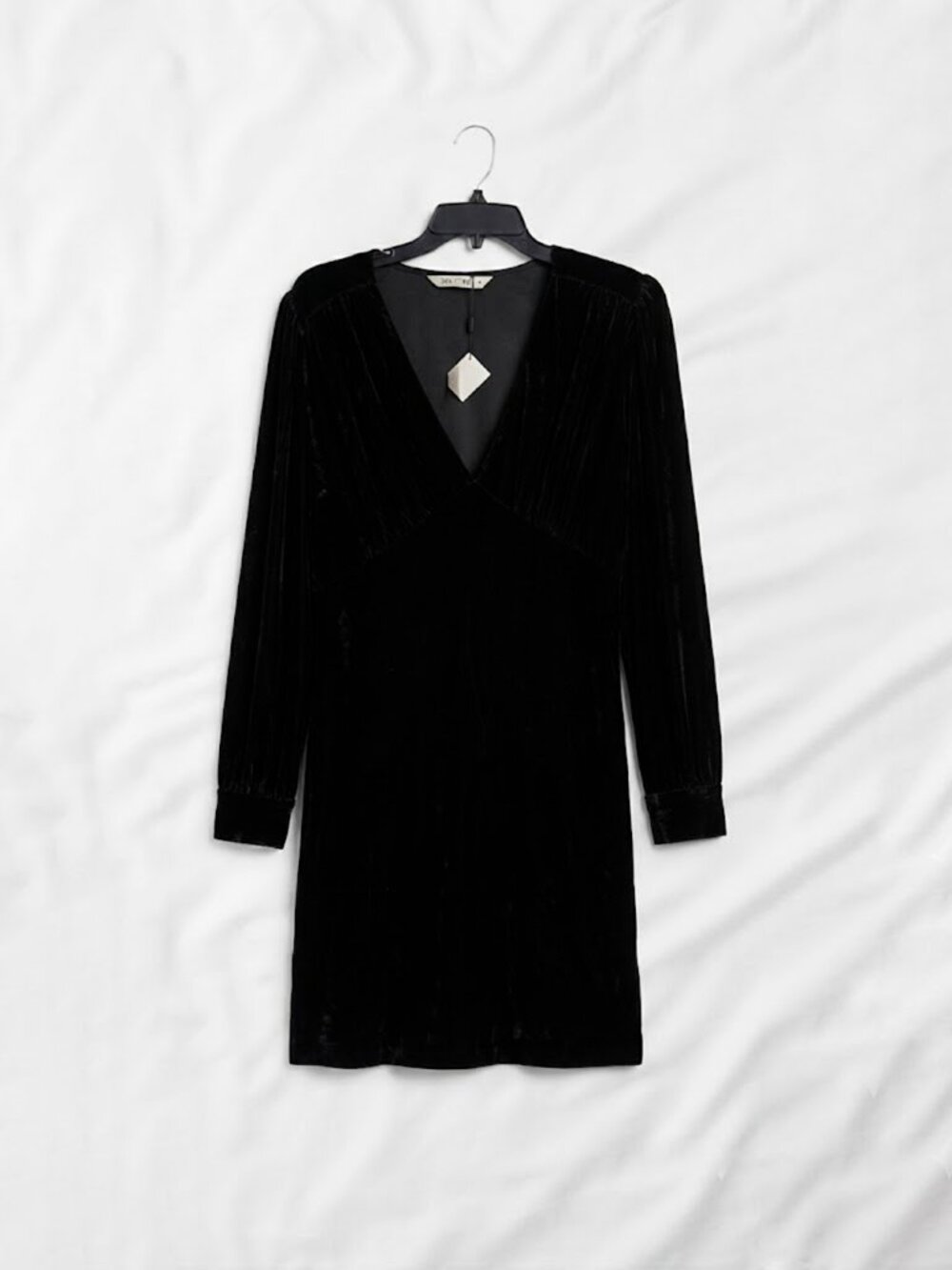 Zara Black Velvet Long Sleeve Mini Dress